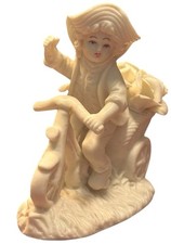 Vintage Boy Bike White Bisque Porcelain Figurine Boy Century Roses Figure Italy picture
