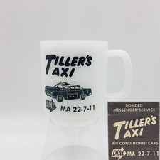 Tiller's Taxi Service Milk Glass Coffee Mug + Matchbook Cover Norfolk Virginia picture