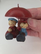 VTG Rare Size Anri Italy Wooden Micro Miniature Mid Century Boy Girl Umbrella picture