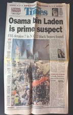 9/11 Newspaper Quad-City Times Sept 14 2001 Osama bin Laden Prime Suspect WTC picture