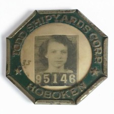Vintage Todd Shipyards Corp Employee ID Badge Button Woman Worker Hoboken NJ picture