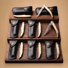 8pc Damascus Texas Toothpick Knife Lot 512 Layer Camel Bone With Leather Sheaths picture