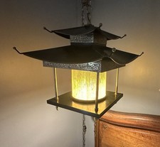 Vintage Mid-Century Modern Swag Lamp Buddha Pagoda Zen Hanging Asian Light picture