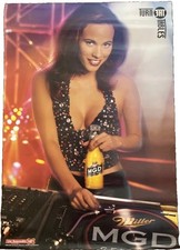 Vtg 2003 Sultry Brunette DJ Goddess Miller Draft Beer Poster “Turn The Tables” picture