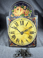 Antique Black Forest Shield Folk Art Floral Painted Wood Wall Clock Parts picture