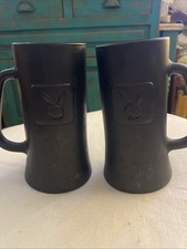 2 Vintage PLAYBOY CLUB Beer Mug / Stein Tankards Frosted Black Matte 6.5