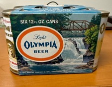 Vtg 1970s Olympia Light Beer 6 Pack EMPTY Bottom Drained Cans Intact Pull Tabs picture