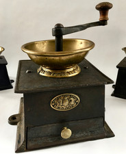 RARE+HUGE #4/#5 Antique/VTG J&W FINDLAY English Iron+Brass Coffee Mill/Grinder picture