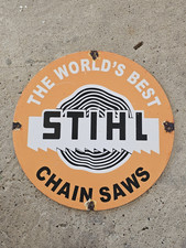VINTAGE STIHL THE WORLD'S BEST CHAINSAW PORCELAIN SIGN 12