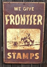 VERRY RARE LG. 2-SIDE “FRONTIER STAMPS” TEXAS/ NEW MEXICO METAL SIGN 23.5”X33.5” picture