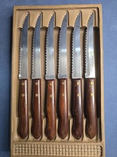 Vintage Imperial Veri-Sharp Steak Knives Stainless Wooden Handles Set of 6- 9