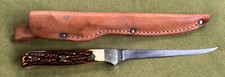 VINTAGE 1980s UNCLE HENRY SCHRADE + 168 BROWN BONE HANDLE FILET KNIFE USA EX+ picture