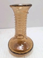 Vintage Crackle Glass Vase Amber Coil Neck Hand Blown 5.5