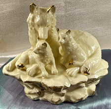 Westland The Majestic Pack Wolf Family Music Box Figurine Vintage Cream and Gold picture