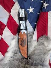 USA Handcrafted Custom Fixed Blade Drop Point Hunting Knife with Leather Sheath picture