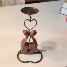Heart Shaped Wood & Metal Candle Holder Romantic Abstract Indoor Decor picture