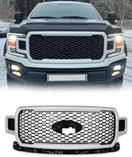 Ingot Silver+Black Honeycomb Front Upper Radiator Grille Assembly Compatible wit picture