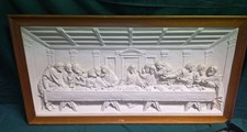 Vintage 3D Ceramic Last Supper On Frame Wall Hanging Raised Plaque  picture