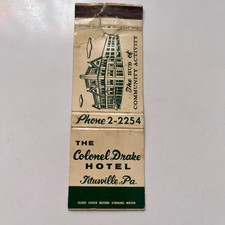 The Colonel Drake Hotel The Hub Titusville PA Vintage Matchbook Cover TMB63-3 picture