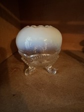 Antique EAPG Flint Wood Glass Clear/Opalescent Rose Bowl With Uranium Glow picture