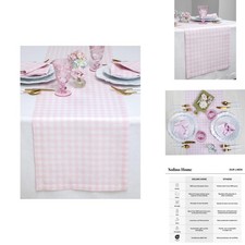 Solino Home 100% Pure Linen Table Runner Pink, Gingham Check 14 x 72 In picture