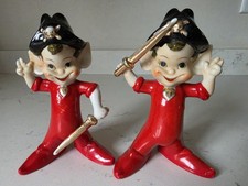 RARE Lrg 2 Pc Vintage Thames Ceramic Red Pirate Halloween Xmas Pixie Elf Figures picture
