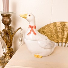 Vintage Otagiri Japan Ceramic Goose Sugar Bowl with Lid 1980s picture