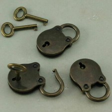 3 * Old Vintage Antique Style Mini Padlocks Key Lock Bronze Retro Jewelry Lock e picture