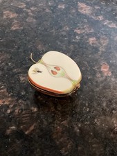RARE Porcelain & Brass Apple Slice With Painted Bee Limoges Trinket Box picture