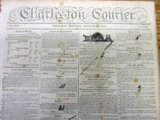 Rare 1815 Charleston SOUTH CAROLINA newspaper w BATTLE OF WATERLOO + 6 SLAVE ADS picture