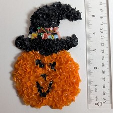 Rare Vtg Melted Plastic Pumpkin Jack O Lantern JOL Popcorn Halloween Decoration picture