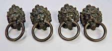 4 VINTAGE BRASS LION HEAD DROP RING DRAWER PULLS KEELER HARDWARE RECLAIMED picture
