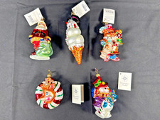 Boxes - Lot of 5 Radko Treasure Sleigh Hand Blown Glass Christmas Ornaments picture