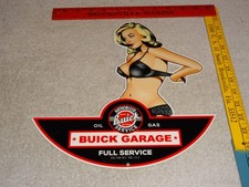 VINTAGE BUICK FULL AUTHORIZED SERVICE GARAGE WOMAN👩 METAL CAR GASOLINE OIL SIGN picture
