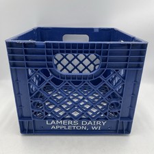 Vintage Lamers Dairy Appleton WI Blue Plastic Milk Crate Storage picture