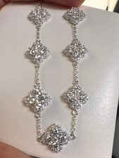 Diamond Floral Bracelet Unique Tennis Chain Link In 14K White Gold Plated 7