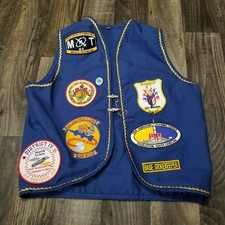 Vtg Submariner Vest Blue Gold Trim Seawolf Base Multiple Patches Size Medium picture