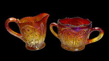 VTG Indiana Heirloom Sunset Carnival Daisy Glass Sugar and Creamer Iridescent picture