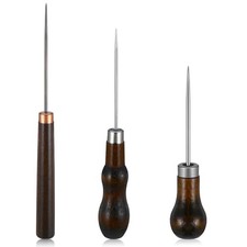 Ptwola 3 Pcs Scratch Awl Tool Gourd Shape Handle Leather Awl Punch Tool Woode... picture