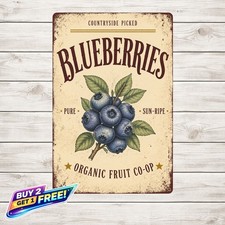 Blueberries Green Leaves Blueberry Farm Metal Tin Sign picture