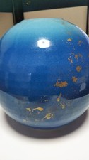 Blue Kutani Ware Vase, Japanese Style, 20cm Tall, Glassy Finish picture