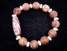 Vintage Tibetan Natural Agate *9 Eyes & 3 Eyes* Dzi Beads Tribal Bracelet picture