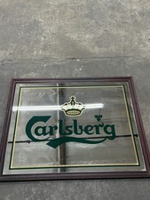 Carlsberg Beer Logo Bar Mirror Green Gold Framed Breweriana Wall Sign Large picture