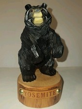 Vintage Yosemite National Park Standing Black Bear Faux Wood Carved Figurine picture