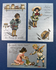 SET 3 Children Greetings Antique Postcards. Silver. Playing. PUBL: Birn Bros picture