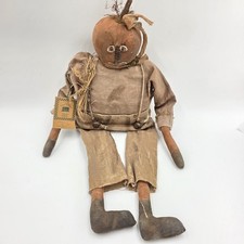 Halloween Pumpkin Doll Handmade Grungy Primitive Fall Folk Art Handmade 22