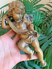VTG Carved Wooden Putto Cherub Child Angel Wall Ornament Devotional Decoration picture