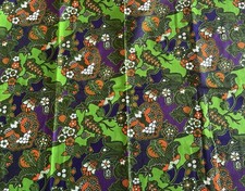 Vintage 1972 G Von Hamm Hawaiian Barkcloth Fabric Sample Cut Green Purple picture