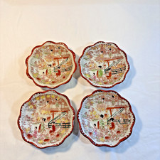 Vintage Made in Japan Geisha Ware 5” Bowls Set of 4 Scalloped Red Handpainted picture