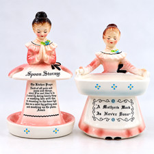 Vintage Enesco pink ceramic Kitchen Prayer Girls Spoon Storage Mothers Soap Dish picture
